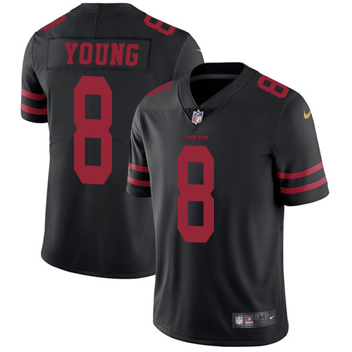Nike 49ers #8 Steve Young Black Alternate Men's Stitched NFL Vapor Untouchable Limited Jersey - Click Image to Close